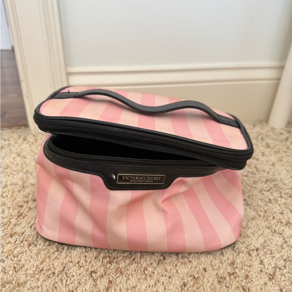 Victoria's Secret Pink Stripe Cosmetic Case with Black Trim